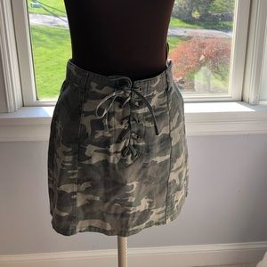 Camo Mini Skirt Tie Front Zippered back